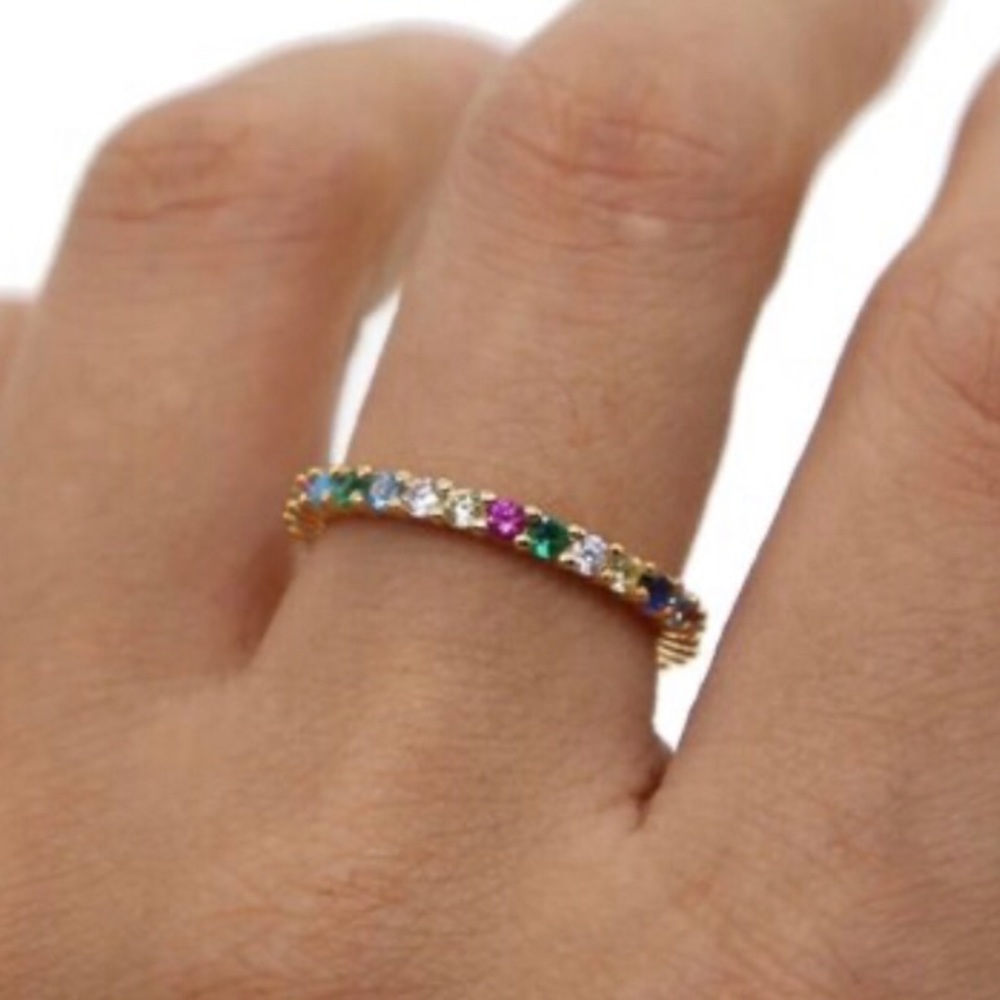 Multi colored CZ Slim Eternity Band sz 6 or 7 or 8